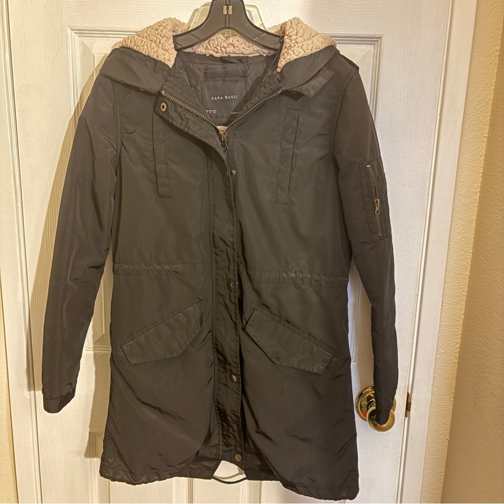 ZARA black sherpa lined parka
